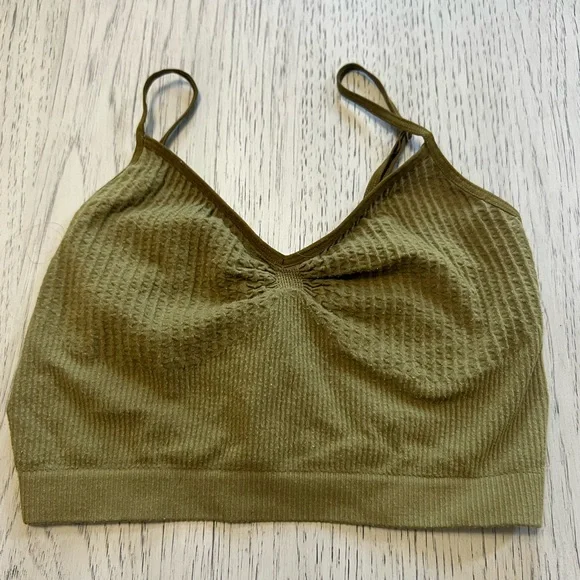 Olive Green Ribbed Bralette - Picture 1 of 1